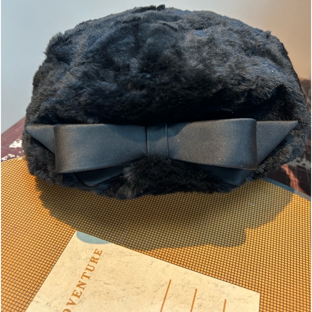 Vintage Black Pill Box Hat with Satin Bow